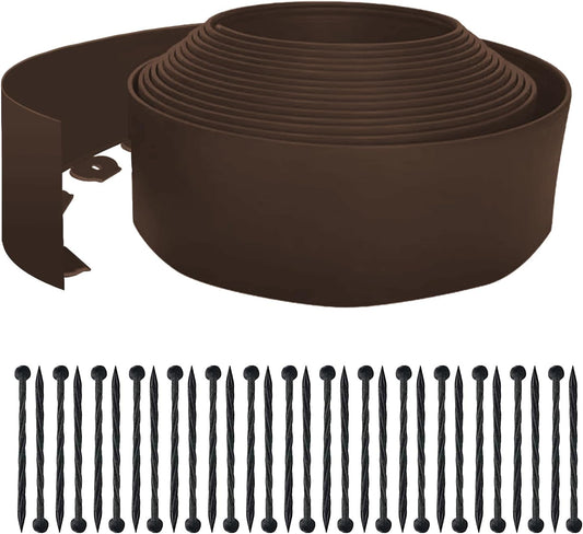 Landscape Edging Border 33 FT with 30 Spikes,No Dig Garden Edging Lawn Border [Extra Tall 4IN High],Flexible Lawn Edging for Landscaping Flower Beds Yard Pathway (Brown)