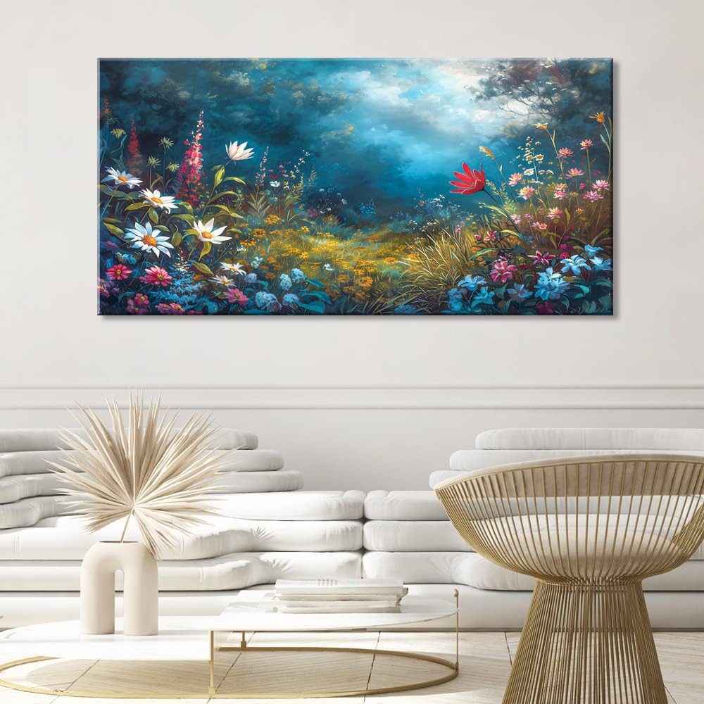 LASMOND Beautiful Colorful Grassland in Forest Landscape Wall Art Decor Artwork for Bedroom (24x48 Inches)