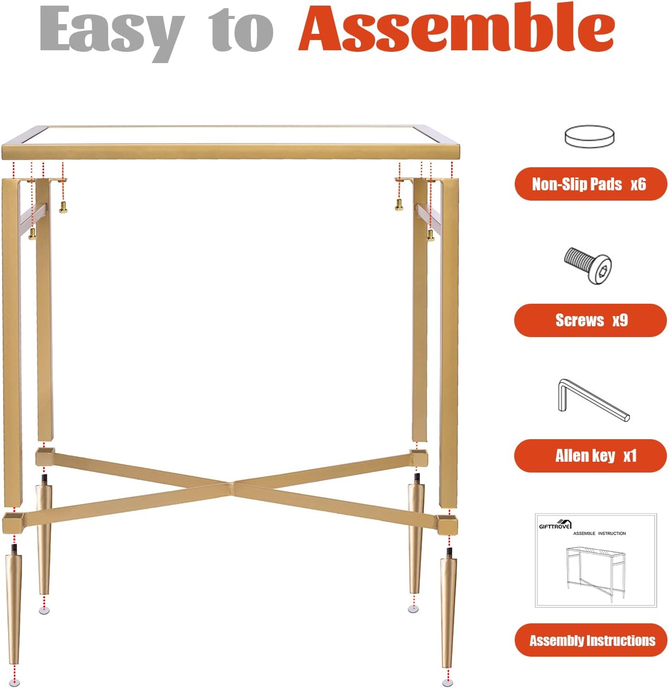Gold End Table, Rectangle Side Table with Mirrored Top, Modern Metal End Table, Small Narrow Side Table for Living Room, Balcony, 22" L x 12.4" W x 24" D