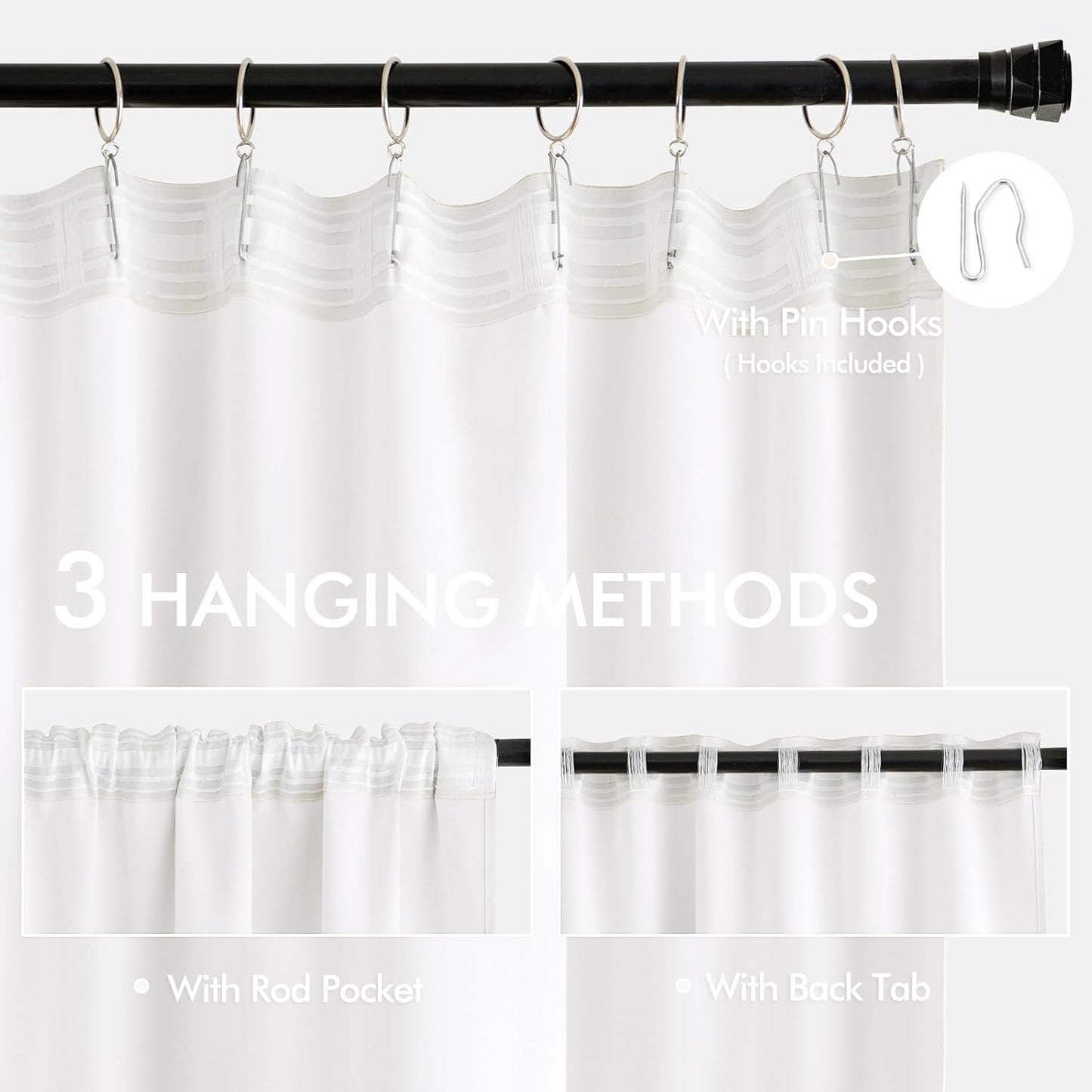 MIULEE Pure White Back Tab Blackout Curtains 120 Inch Long 2 Panels Set for Bedroom, Rod Pocket/Pinch Pleated Extra Long Thermal Insulated Living Room Darkening Light Blocking 10FT Drapes