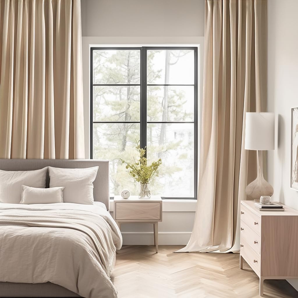 MIULEE Back Tab Beige Curtains 102 Inch Long 2 Panels Set for Living Room Bedroom, Cream Rod Pocket/Pinch Pleated Light Blocking Thermal Insulated Room Darkening Floor to Ceiling Blackout Drapes