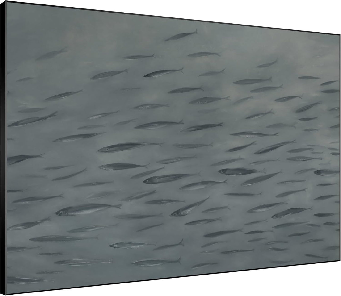 SIGNWIN 46"x60" Extra Large Framed Wall Art Gray School of Fish Minimalist Ocean-Inspired Marine Life Illustration for Home Living Room Bedroom Decor (Frame Assembly Required)