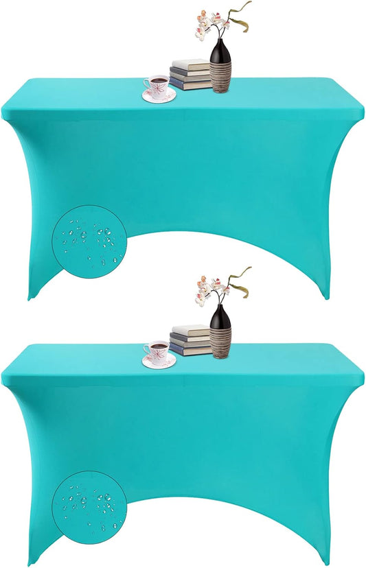 2Pack Spandex Waterproof Table Covers 4ft，Spandex 4ft Waterproof Table Cover for Party,Wedding, Banquet, and Events(Turquoise)