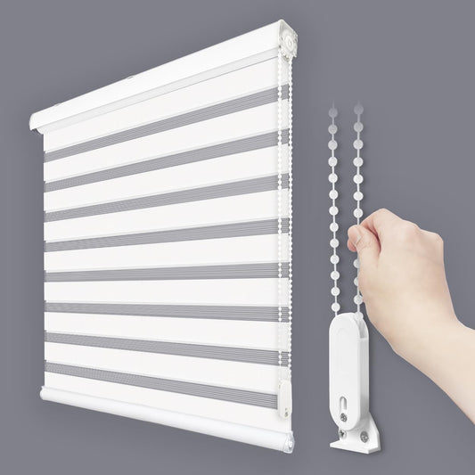 Foiresoft Standard Zebra Roller Blinds for Windows [W34 x H64 Inch, White, Basic], Light Filtering Dual Layer Shades for Bedroom, Living Room, Office, 13 Colors