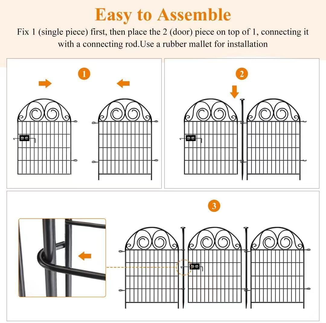 Tall Garden Animal Barrier Fence With Gate,40 in(H)×27 in(L) 12 Panels Dog Digging Fence Barrier, Black Metal Temporary Fences, Reusable Defense Fencing For Outdoor Yard. Total 26.2 Ft│Patented