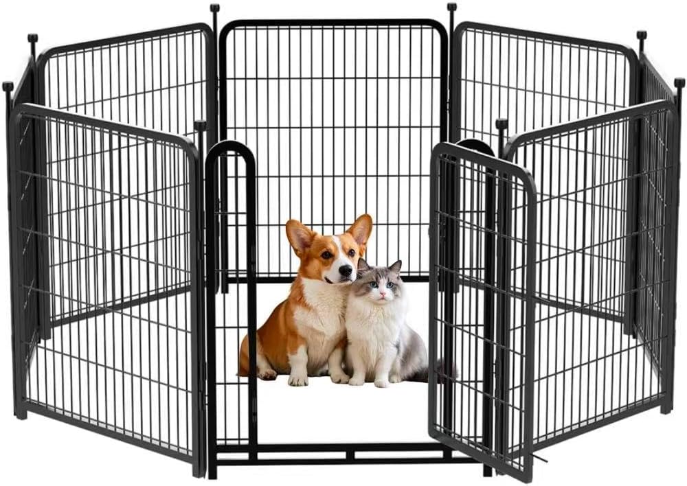 8 Panels Garden Fence with Gate, 48 in(H) X17.7 Ft(L) Wide Door Low Threshold, Heavy Duty Dog Fence Outdoor for Yard, Outdoor Dog Fence, Fencing for Garden Beds