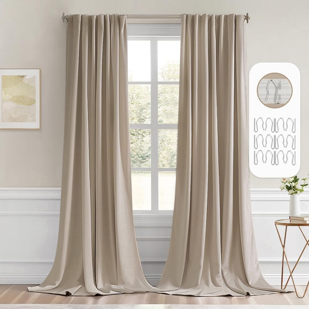 MIULEE Taupe Back Tab Blackout Curtains 120 Inch Long 2 Panels Set for Bedroom, Rod Pocket/Pinch Pleated Extra Long Thermal Insulated Living Room Darkening Light Blocking 10FT Drapes
