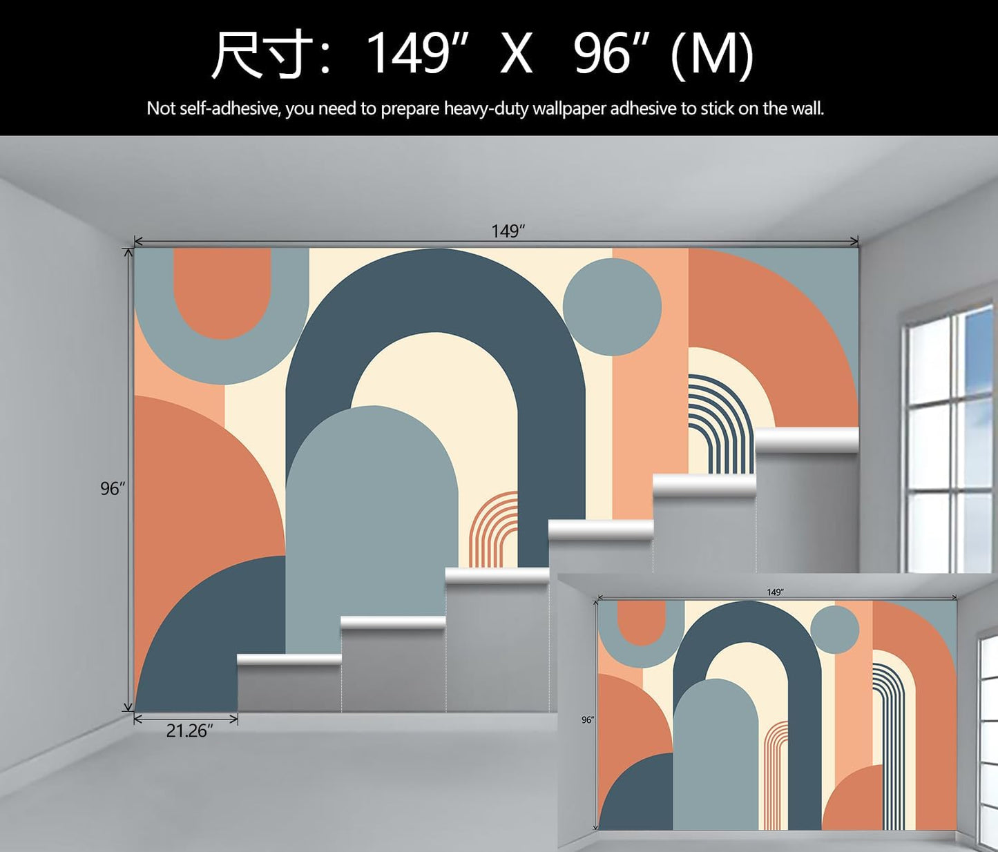 Geometric Shapes Arch Wallpaper Abstract Art Wall Mural for Living Room (Not Peel and Stick)