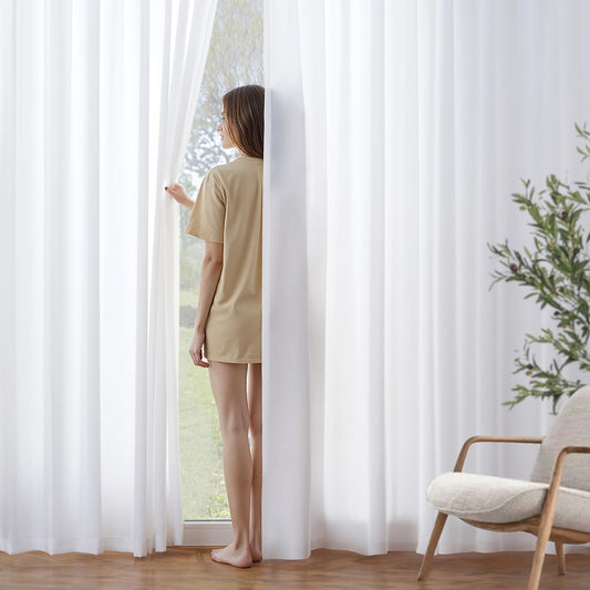 MIULEE White Privacy Sheer Curtains That Let Light in 63 Inches Long Non-See-Through Semi Sheer Curtain Light Filtering Window Curtains Drapes for Living Room Bedroom 2 Panels Set 42 X 63