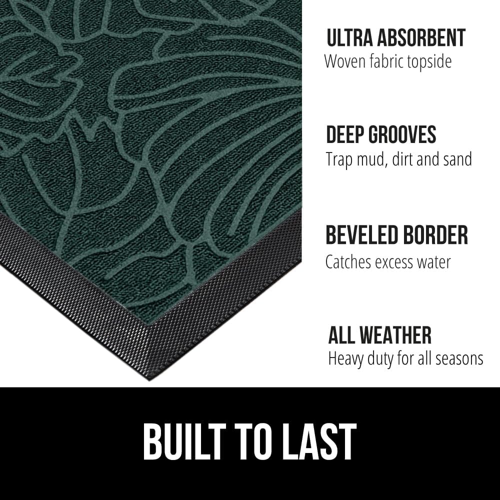GORILLA GRIP 100% Waterproof All-Season WeatherMax Doormat, 72x24, US Designed Natural Rubber, Stain and Fade Resistant, Low Profile Indoor Outdoor Door Mats, Easy Clean Patio Mat, Green Palm