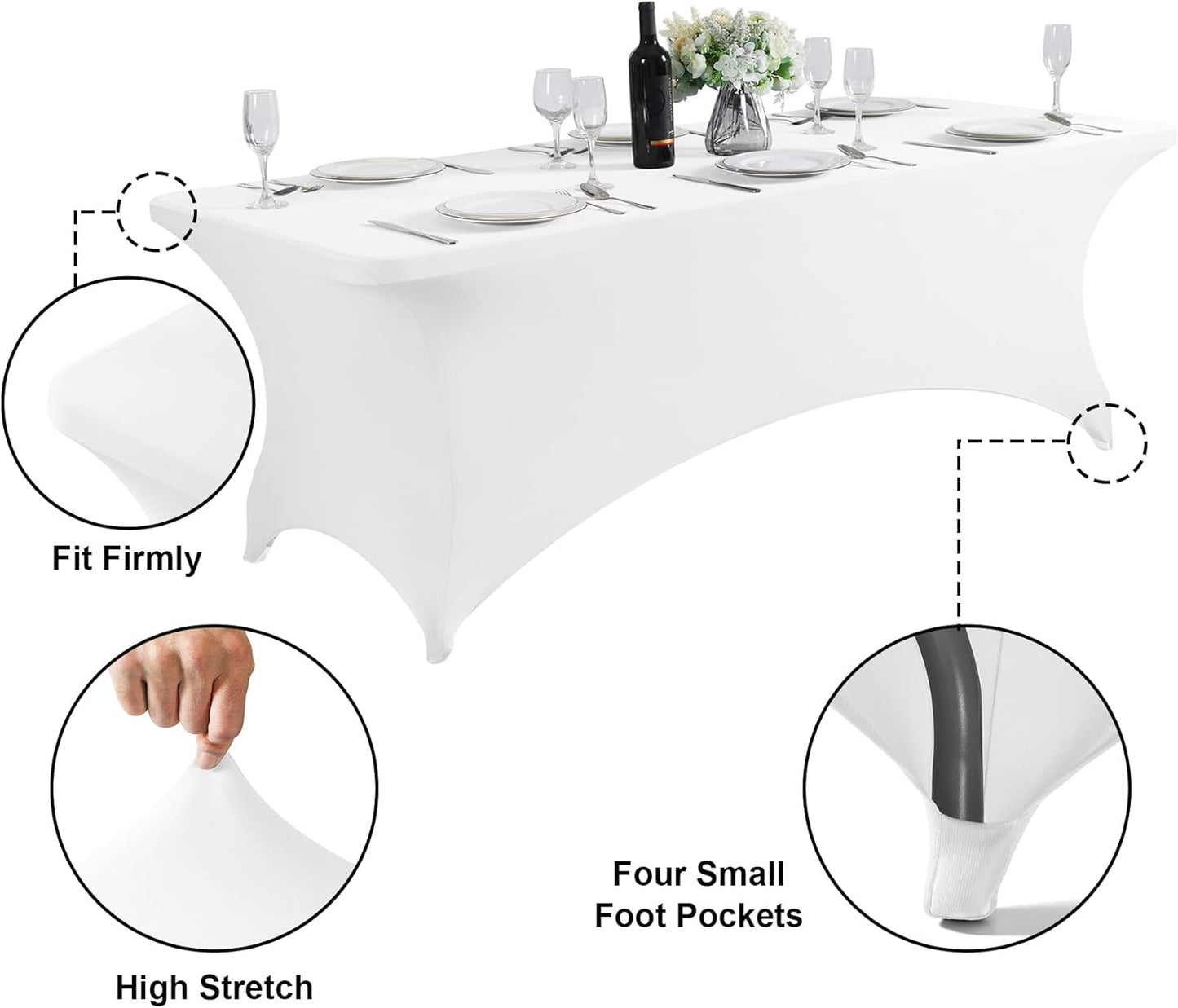 SuperO 2Pack Waterproof Spandex Table Cover for 6FT Table Universal Fitted Stretch Tablecloth for Party, Banquet, Wedding and Events-White