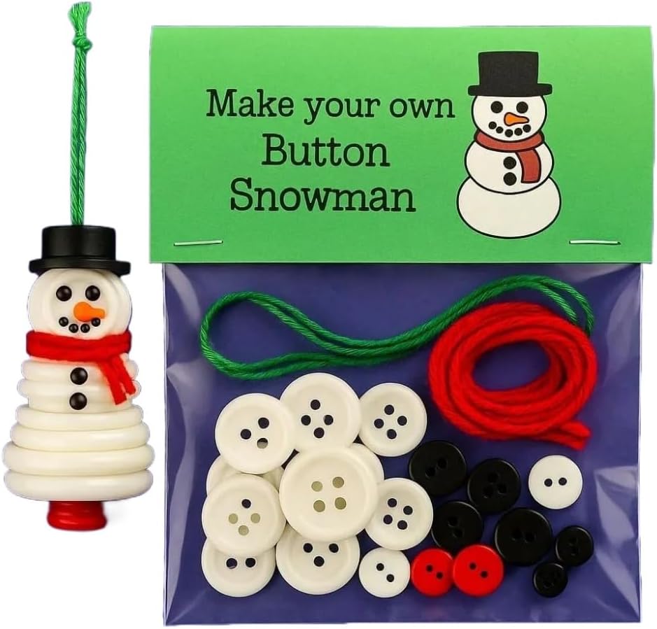 DIY Christmas Button Ornament Making Set - Snowman/Santa/Angel, Fun Holiday Craft Kit for All Ages, Ideal Xmas Tree Hanging Decor & Festive Gifts (10 pcs-D)