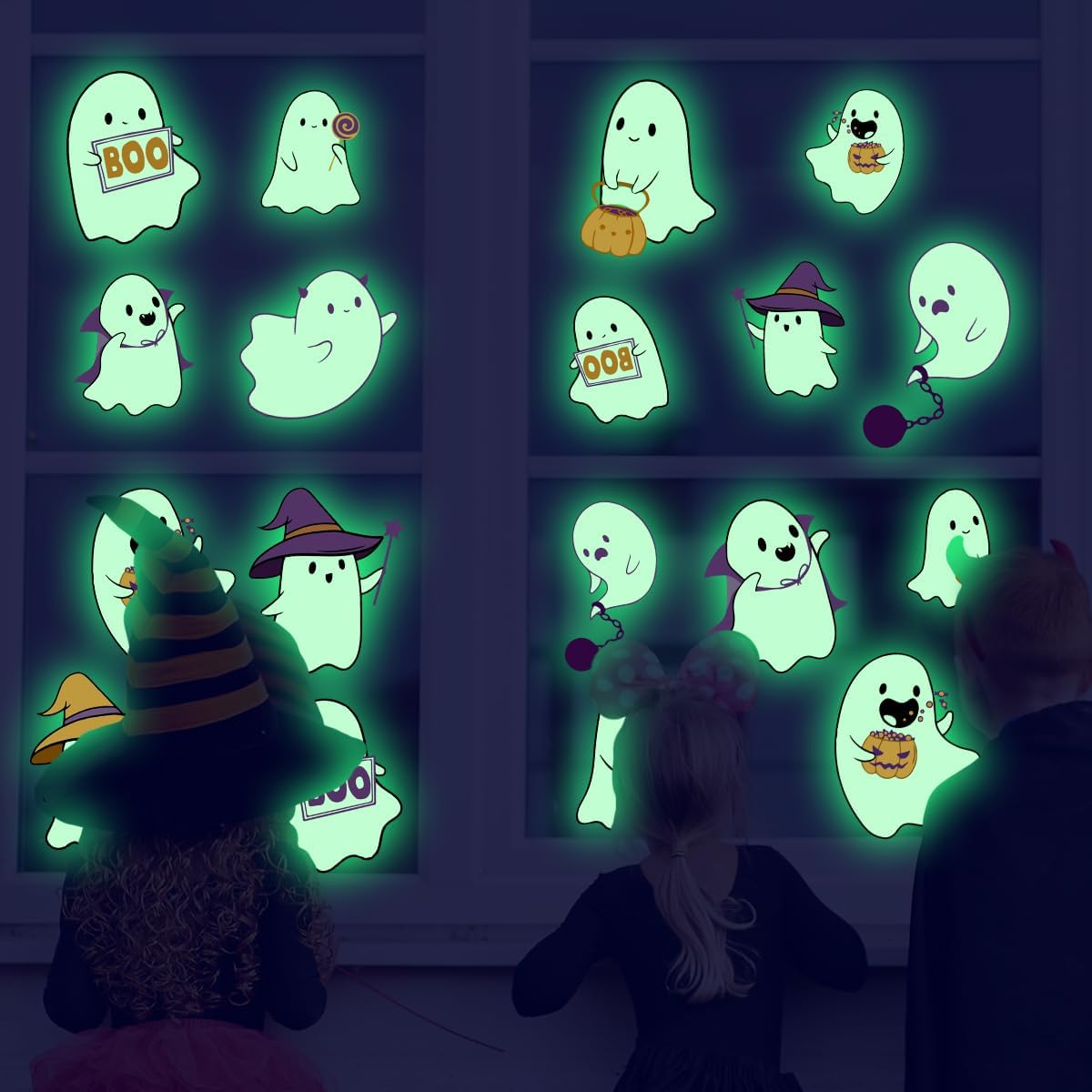 Glow in The Dark Halloween Window Clings Luminous Pumpkin Ghost Window Stickers Decor for Halloween Theme Party Decorations