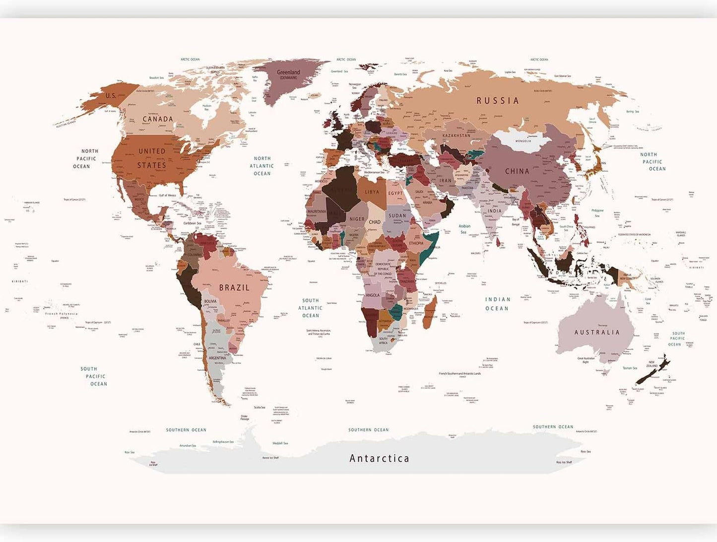 artgeist Wall Mural World Map 135x101 in - XXL Peel and Stick Self-Adhesive Wallpaper Removable Large Sticker Foil Wall Decor Print Picture Image Design Map of The World k-B-0001-a-d