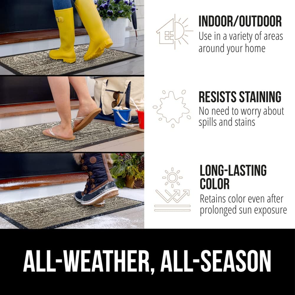 GORILLA GRIP 100% Waterproof All-Season WeatherMax Doormat, 47x35, US Designed Natural Rubber, Stain and Fade Resistant, Low Profile Indoor Outdoor Door Mats, Easy Clean Patio Mat, Sand Beach