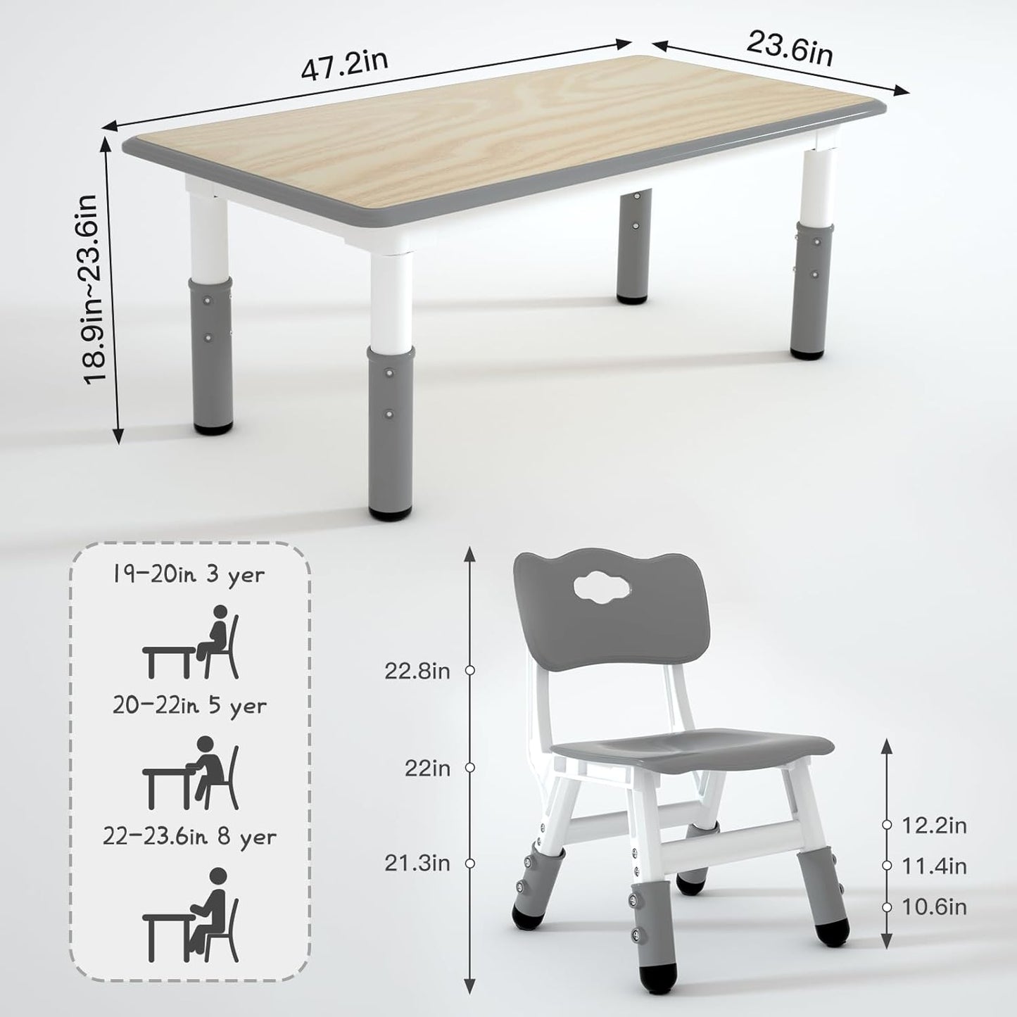 Kids Study Table and 4 Chairs Set,Height Adjustable Table and Chairs for Children and Toddlers,47.2"X23.6"Graffiti Desktop,Suitable for Daycare,Classrooms, Home