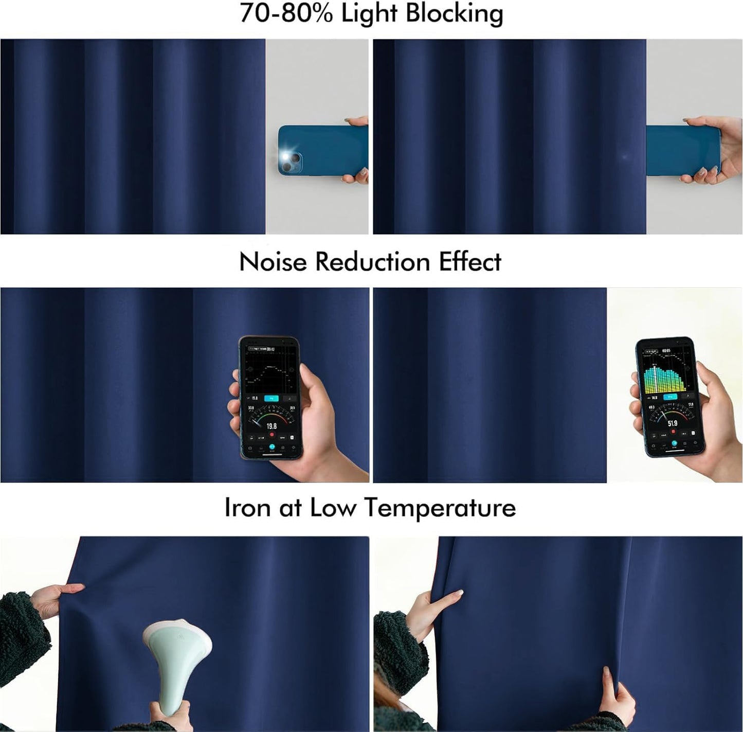 MIULEE Navy Blue Back Tab Blackout Curtains 90 Inches Long 2 Panels Set for Living Room Bedroom Privacy, Rod Pocket/Pinch Pleat Thermal Insulated Room Darkening Pleated Light Blocking Drapes