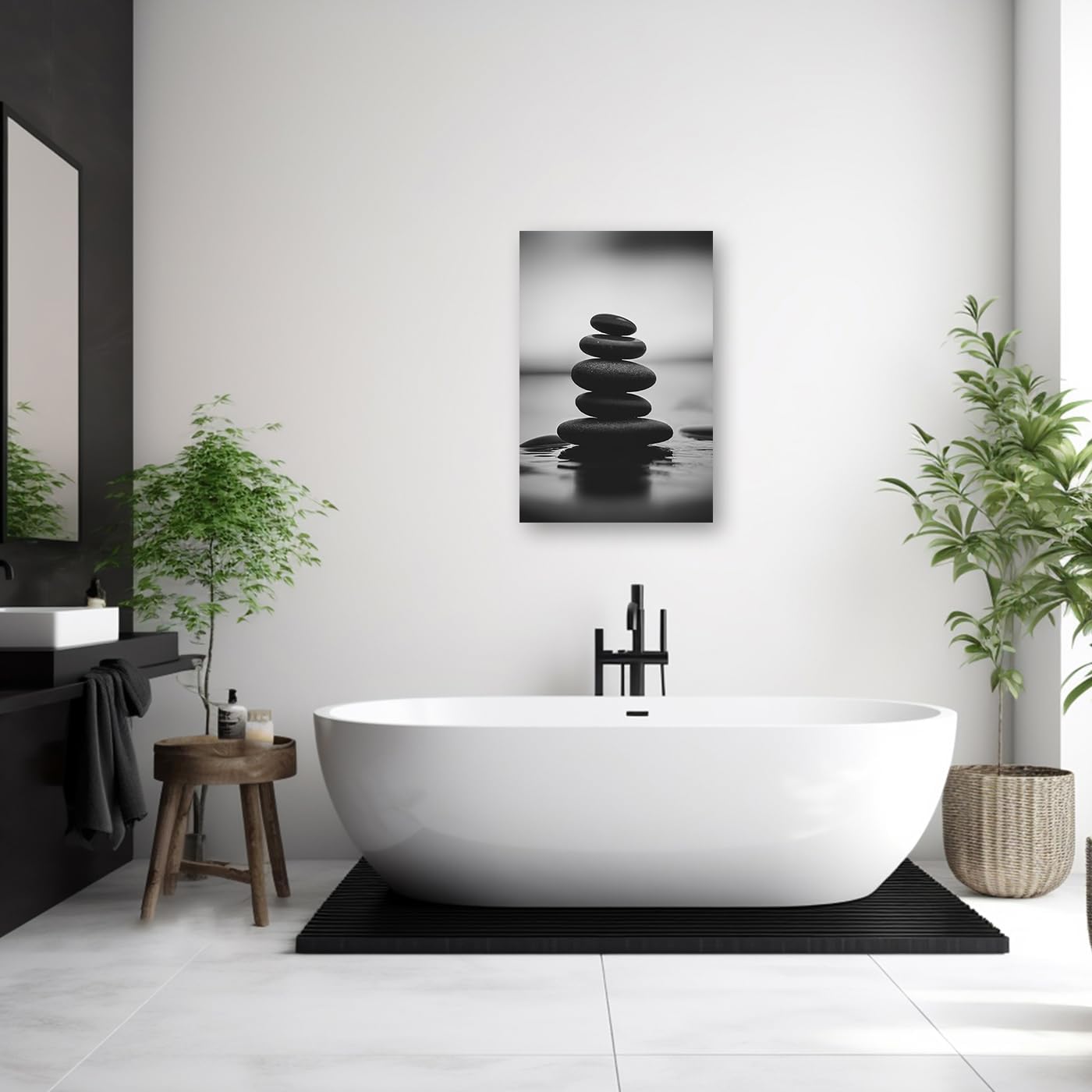 DOARTDO Zen Canvas Wall Art Black and White Zen Stone Picture Print Meditation Relax Spirit Spa Room Bathroom Decor Frame (16.00" x 24.00", Zen Stone - 3)