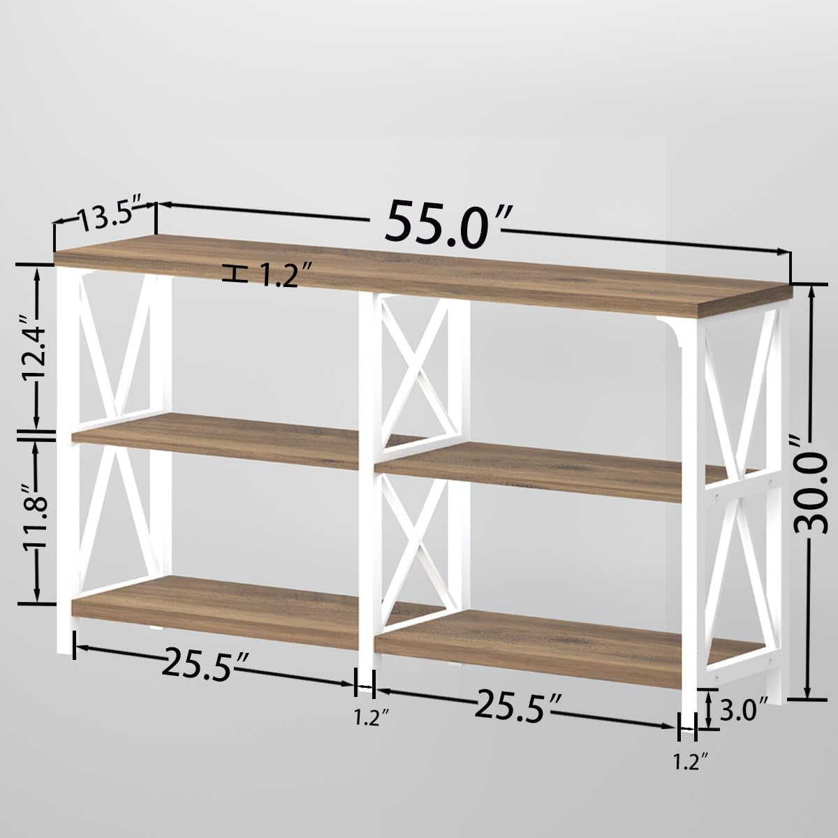 LVB Farmhouse Entryway Table, Industrial Wood Sofa Table with Storage Shelf, Modern Console Tables Behind Couch for Living Room, Wooden Hallway Foyer Table for Front Entry, White Rustic Oak, 55 Inch