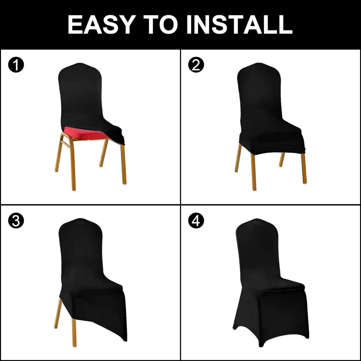 SUPERO Waterproof Spandex Chair Cover 25PCS, Stretch Dining Chair Covers, Polyester Outdoor Chair Covers, Protector Stretch Chair Cover for Party Universal, Banquet, Wedding Event, Hotel(Black)