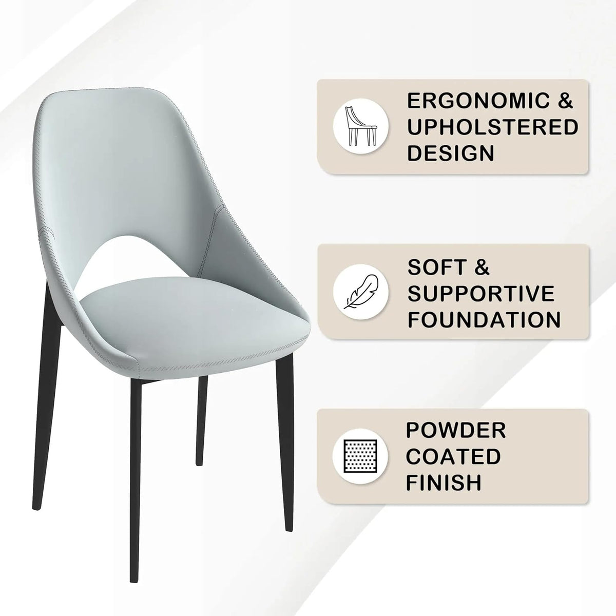 LeisureMod Amalfi Upholstered Fabric Dining Chair – Modern Side Chair with Iron Legs, Mid-Century Accent Chair for Dining Room or Kitchen