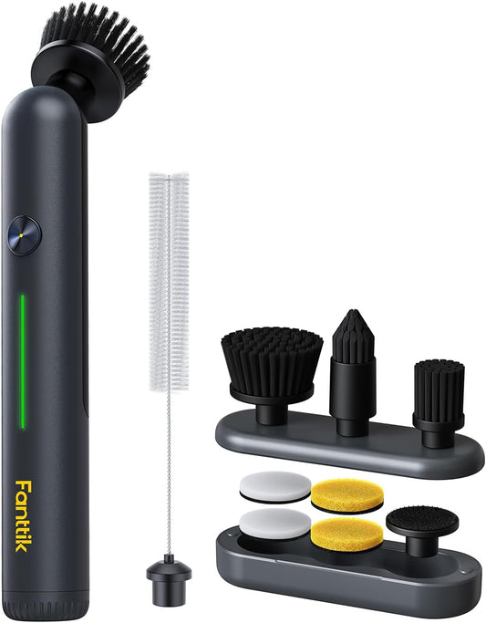 Fanttik G9 Nano Electric Spin Scrubber, Cordless Power Grout Brush, Type-C Fast Charging with LED Power Display, IPX7 Waterproof, 8 Replaceable Heads for Cleaning Grout, Corners, Crevices - Black