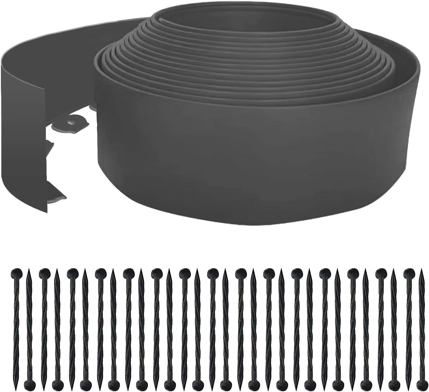 Landscape Edging 33 FT with 30 Spikes, No Dig Garden Edging Border [Extra Tall 4IN High], Flexible Lawn Edging for Landscaping Flower Beds Yard Pathway (Grey)