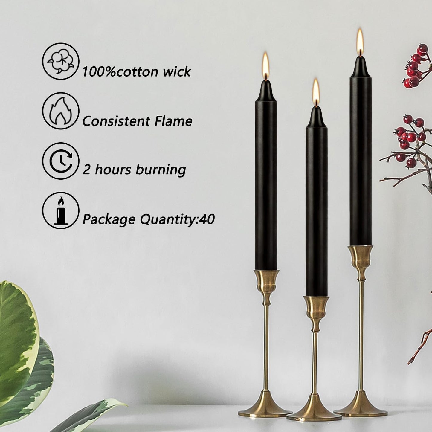 Spell Chime Candles 40 pcs Black Candles, 4" Tall Unscented Mini Taper Candle for Witchcraft, Wiccan Altar, Magic Tools, Rituals, Prayer, Meditation and Party Decoration