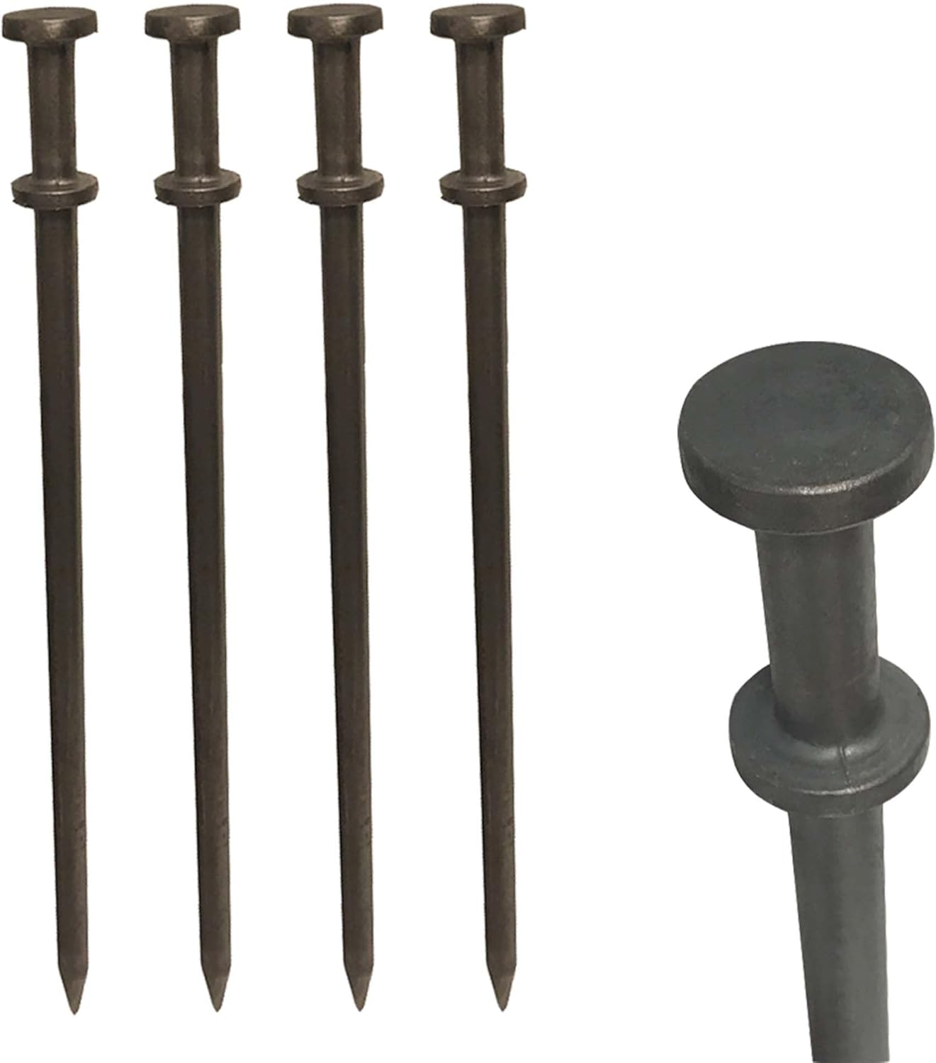 Double Head Tent Stakes - Heavy Duty Steel Tent Stakes, Versatile Ground Spikes to Anchor Commercial Inflatables, Party Tents, and Outdoor Camping Shelters, 3/4 x 24 Inch, 4-Pack