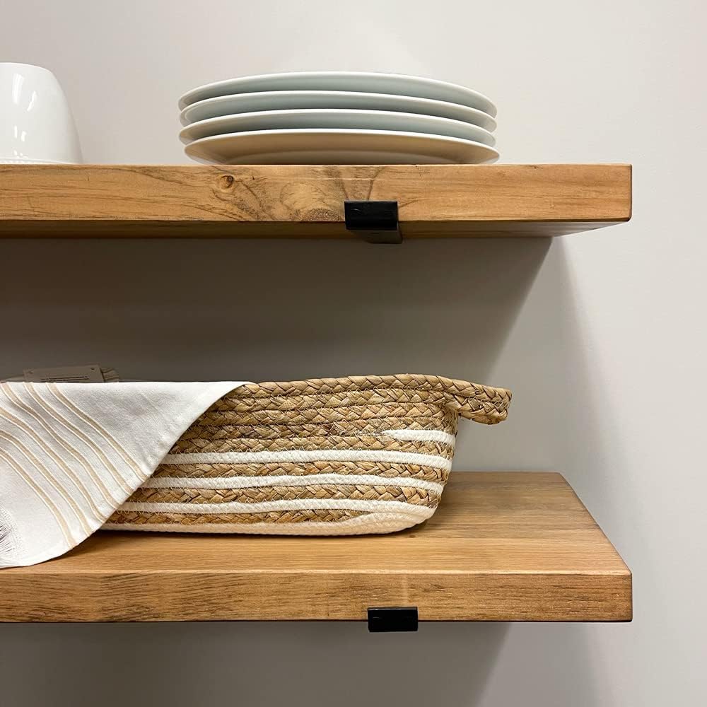 Rustic Shelves with J-Brackets Set of 2, Industrial Shelf, Kitchen Shelves, Solid Wood, Decorative Wall Storage, Heavy Duty, URBANDI (Brown, 48Wx12D)