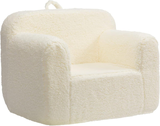 ALIMORDEN Kids Ultra-Soft Snuggle Foam Filled Chair, Toddler Cuddly Sherpa Reading Couch for Boys and Girls, Cream