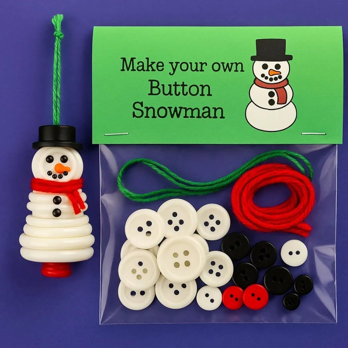 4pcs Button Christmas Tree Ornament Kits, Fun Holiday Decorations for All Ages, DIY Craft Buttons Kit with Christmas Snowman/Santa/Angel, Gifts for Xmas Tree Hanging Decorations (Santa)