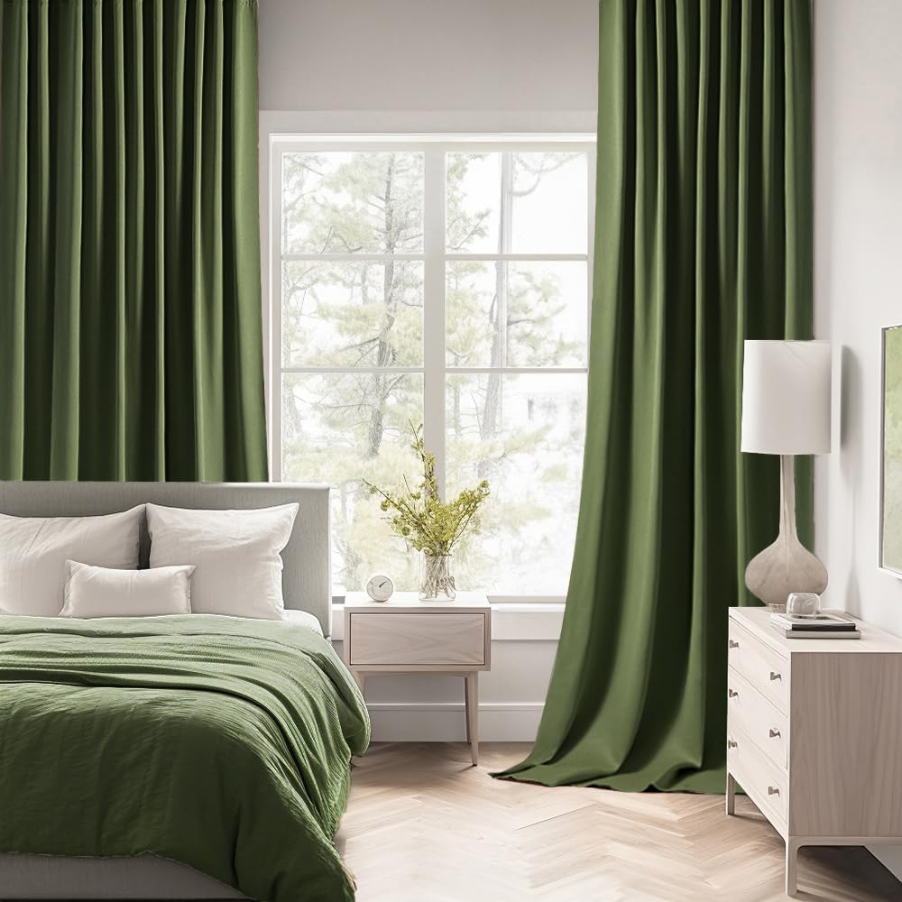 MIULEE Olive Green Back Tab Blackout Curtains 84 Inch Length 2 Panels Set for Living Room Bedroom Privacy, Rod Pocket/Pinch Pleat Thermal Insulated Room Darkening Pleated Light Blocking Drapes
