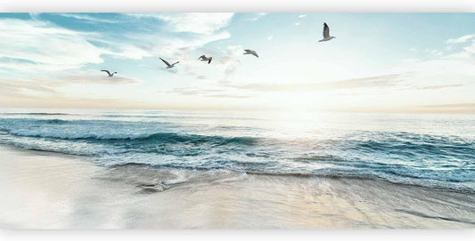 artgeist Premium Wall Mural Nature 216x98 in - Non-Woven Photo Wallpaper Art Print Fleece Wall Mural Decoration Beach Sand Blue Sea View b-B-10023-a-b