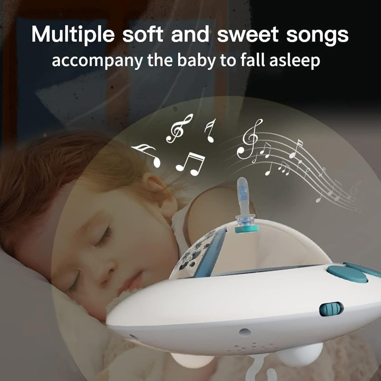 Eners Crib Mobile Music Box, Baby Mobile Spinner with Lights, Rotation, Moon and Star Projection, Crib Toys Attachments for Boys Girls (Music Box Blue)