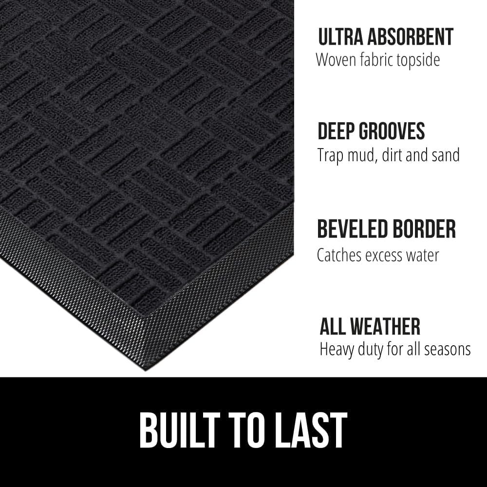GORILLA GRIP 100% Waterproof All-Season WeatherMax Doormat, 60x24, US Designed Natural Rubber, Stain and Fade Resistant, Low Profile Indoor Outdoor Door Mats, Easy Clean Patio Mat, Midnight Maze