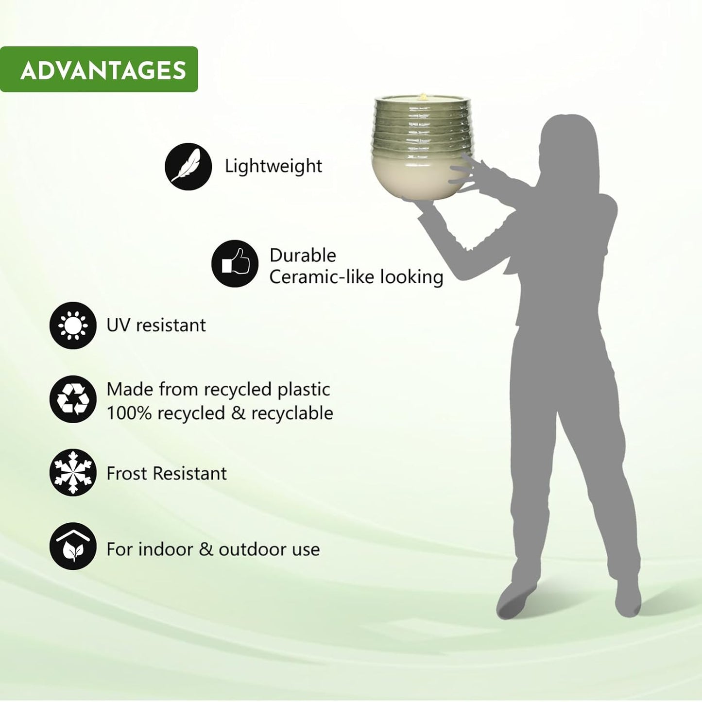 10.8" H Resin Tall Planters for Outdoor Plants, Modern Emerald Round Tapered Plastic Flower Pot for Outdoor and Indoor Plants, Large Plant Pot with Drainage Holes and Rubber Plug for Home Garden Patio