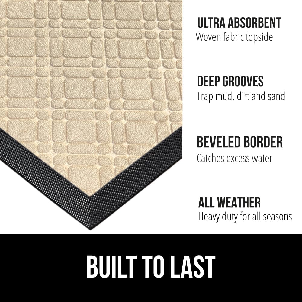 GORILLA GRIP 100% Waterproof All-Season WeatherMax Doormat, 47x35, US Designed Natural Rubber, Stain and Fade Resistant, Low Profile Indoor Outdoor Door Mats, Easy Clean Patio Mat, Modern Latte
