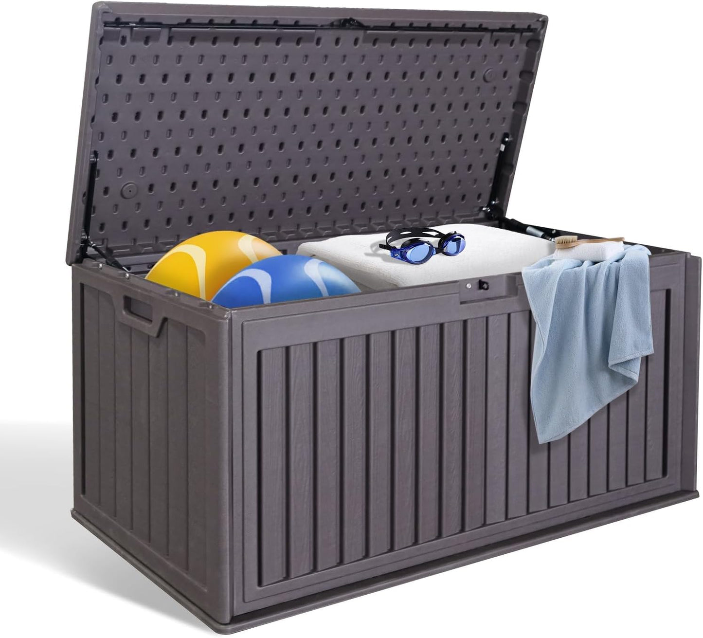 100 Gallon Outdoor Storage Box Waterproof, Resin Deck Box with Dual-Wall for Storing Gardening Tools, Pool Supplies, And More