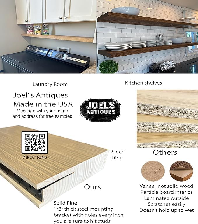 joelsantiques - 30 Inch Wooden Floating Shelves for Wall - 30x6x2 in - Made of Natural Wood - Long Heavy Duty Rustic Wall Shelves for Bedroom - Perfect for Living Room, Kitchen - Medium Brown