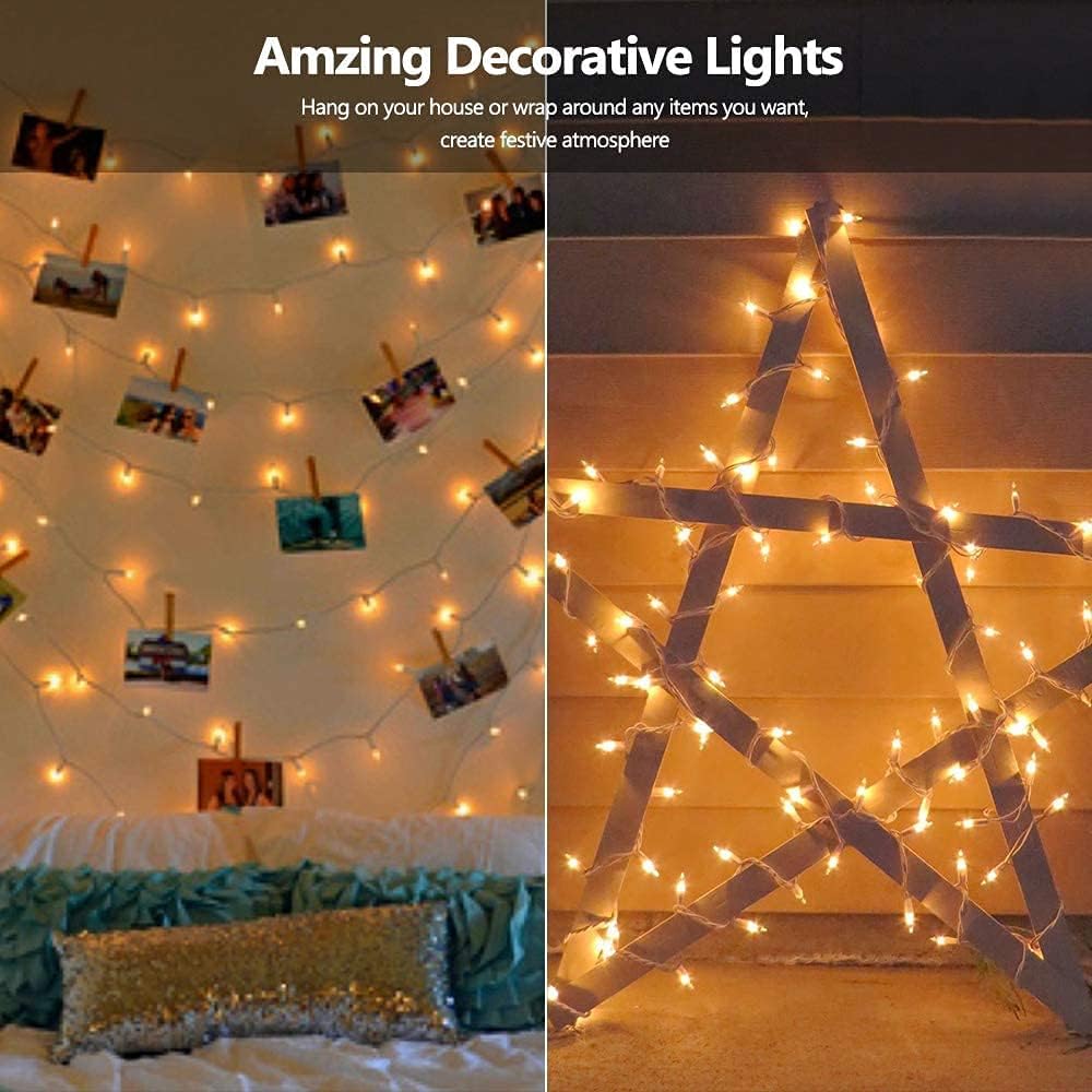PhilzOps Christmas String Lights, 69.6ft 300Ct White Christmas Lights Connectable, 120V UL Certified Incandescent Christmas Tree Lights, White Wire Xmas Lights for Home Wedding Party, Warm White