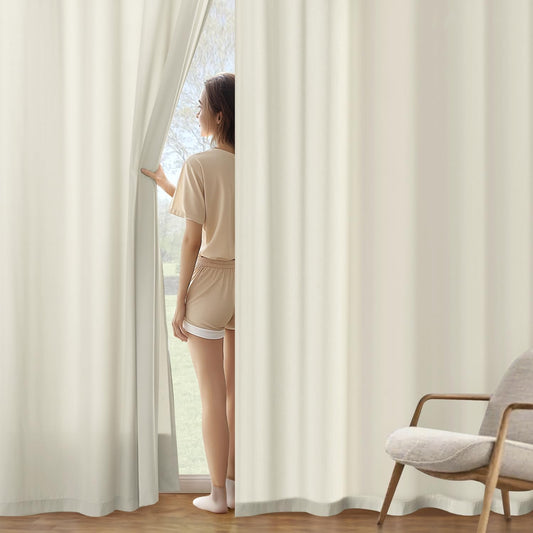 MIULEE Ivory Privacy Sheer Curtains That Let Light in 90 Inches Long Non-See-Through Semi Sheer Curtain Light Filtering Window Curtains Drapes for Living Room Bedroom 2 Panels Set 42 X 90