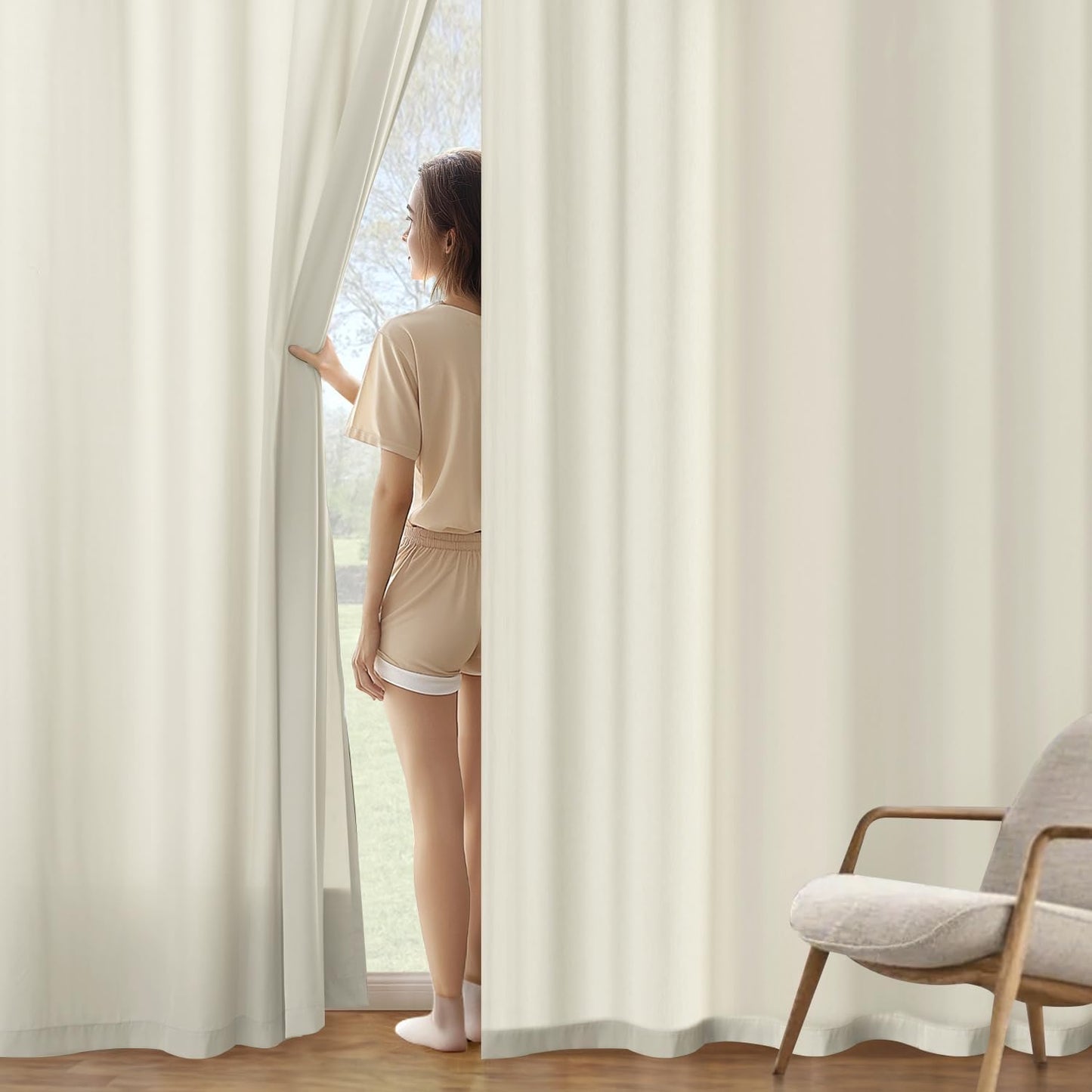 MIULEE Ivory Privacy Sheer Curtains That Let Light in 96 Inches Long Non-See-Through Semi Sheer Curtain Light Filtering Window Curtains Drapes for Living Room Bedroom 2 Panels Set 42 X 96