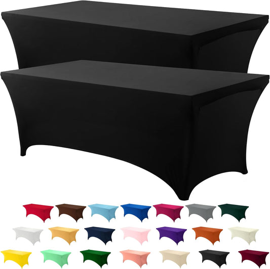 Utopia Kitchen 8FT Spandex Tablecloth [2 Pack, Black] 200 GSM Stretch, Fitted, Washable and Wrinkle Resistant Table Cloth Rectangle Cover for Trade Shows, Wedding, Parties [96Lx30Wx30H Inch]