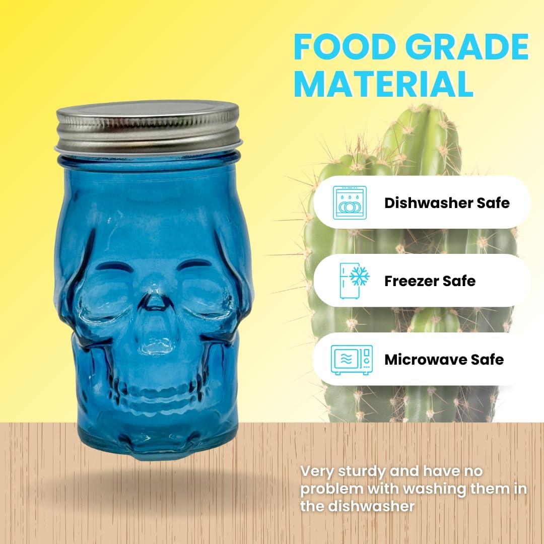Generic 14 oz Colorful Skull Glass Mason Jar – Mix & Match 7 Vibrant Colors, Large & Durable! (Purple)
