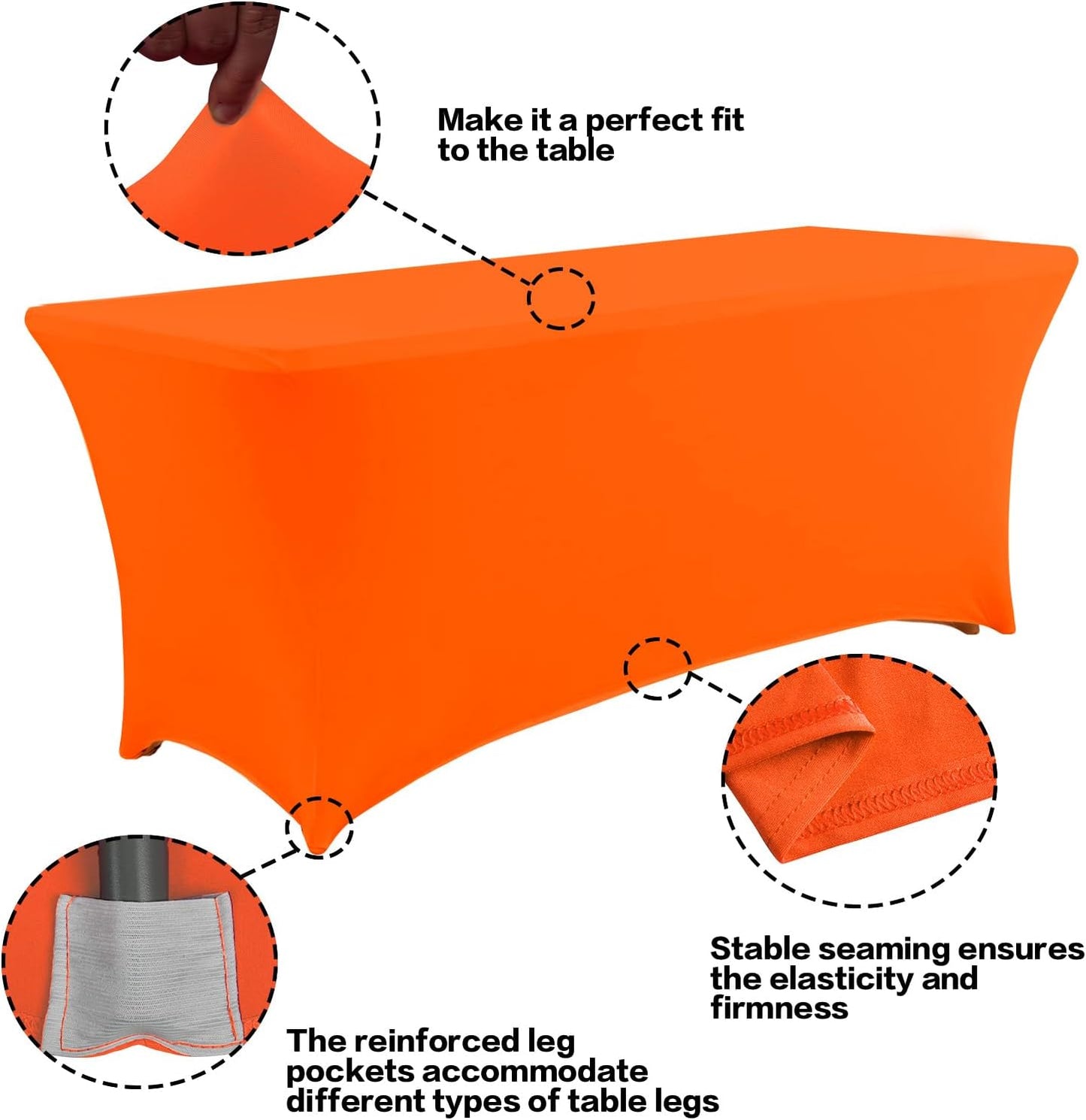 IVAPUPU 2 Pack 6FT Table Cloth for Rectangular Fitted Events Stretch Orange Table Covers Washable Spandex Tablecloth Protector for Party, Wedding, Cocktail, Banquet, Festival