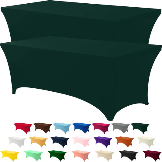 Utopia Kitchen 6FT Spandex Tablecloth [2 Pack, Hunter Green] 200 GSM Stretch, Fitted, Washable and Wrinkle Resistant Table Cloth Rectangle Cover for Trade Shows, Wedding, Parties [72Lx30Wx30H Inch]