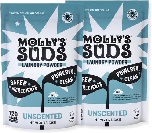 Molly's Suds Original Laundry Detergent Powder | Clean Laundry Detergent Powder for Sensitive Skin | Simple, Effective Ingredients, Stain Fighting | 240 Loads (Unscented)