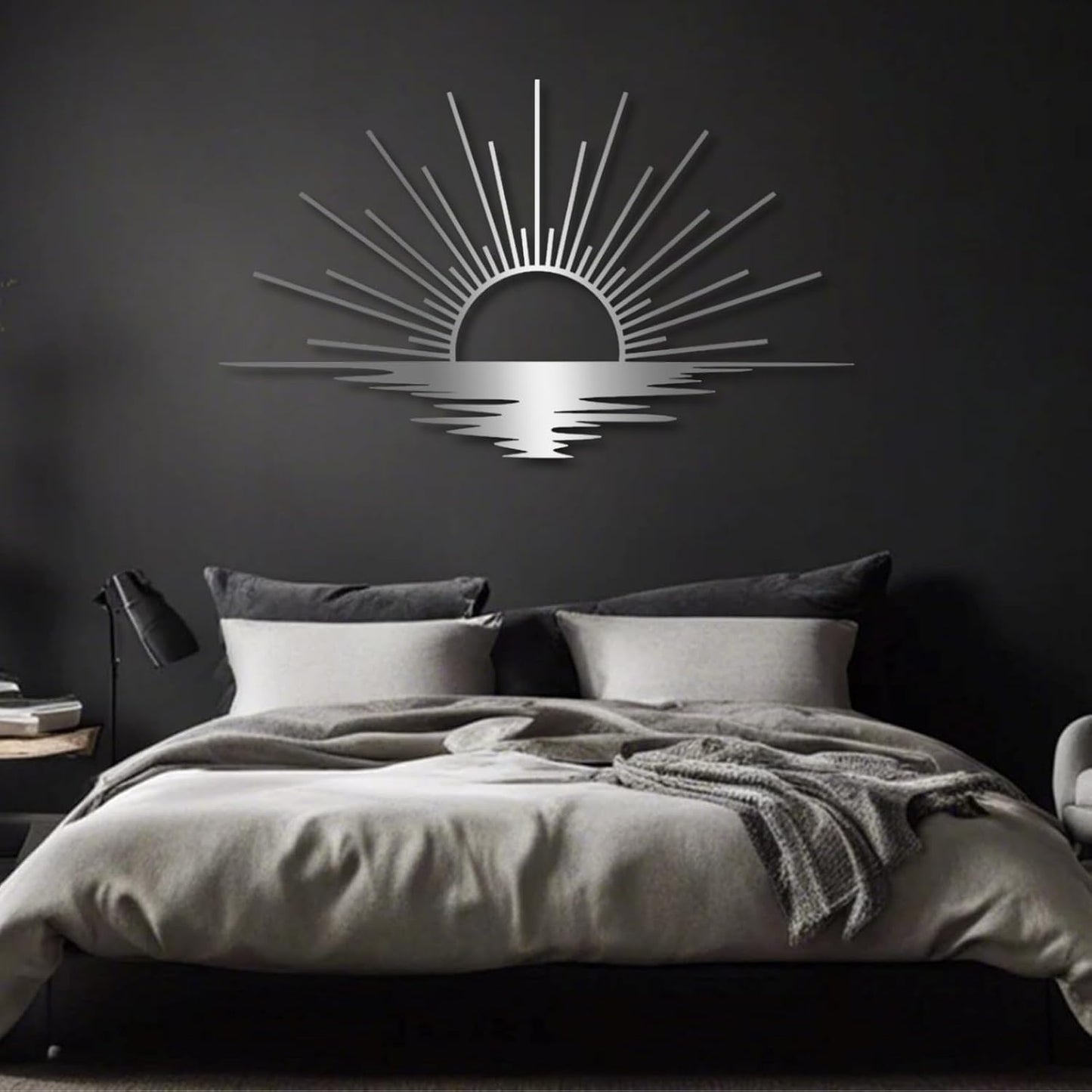 Sunrise Metal Wall Art, Metal Sun Wall Decor, Metal Sun Outdoor Decor, Large Metal Sun Wall Art, Sun Wall Art, Boho Sun Wall Art, Sunshine Metal Sign, Living Room Bedroom Wall Hangings (Silver, 53"x 31"| 135x80cm)