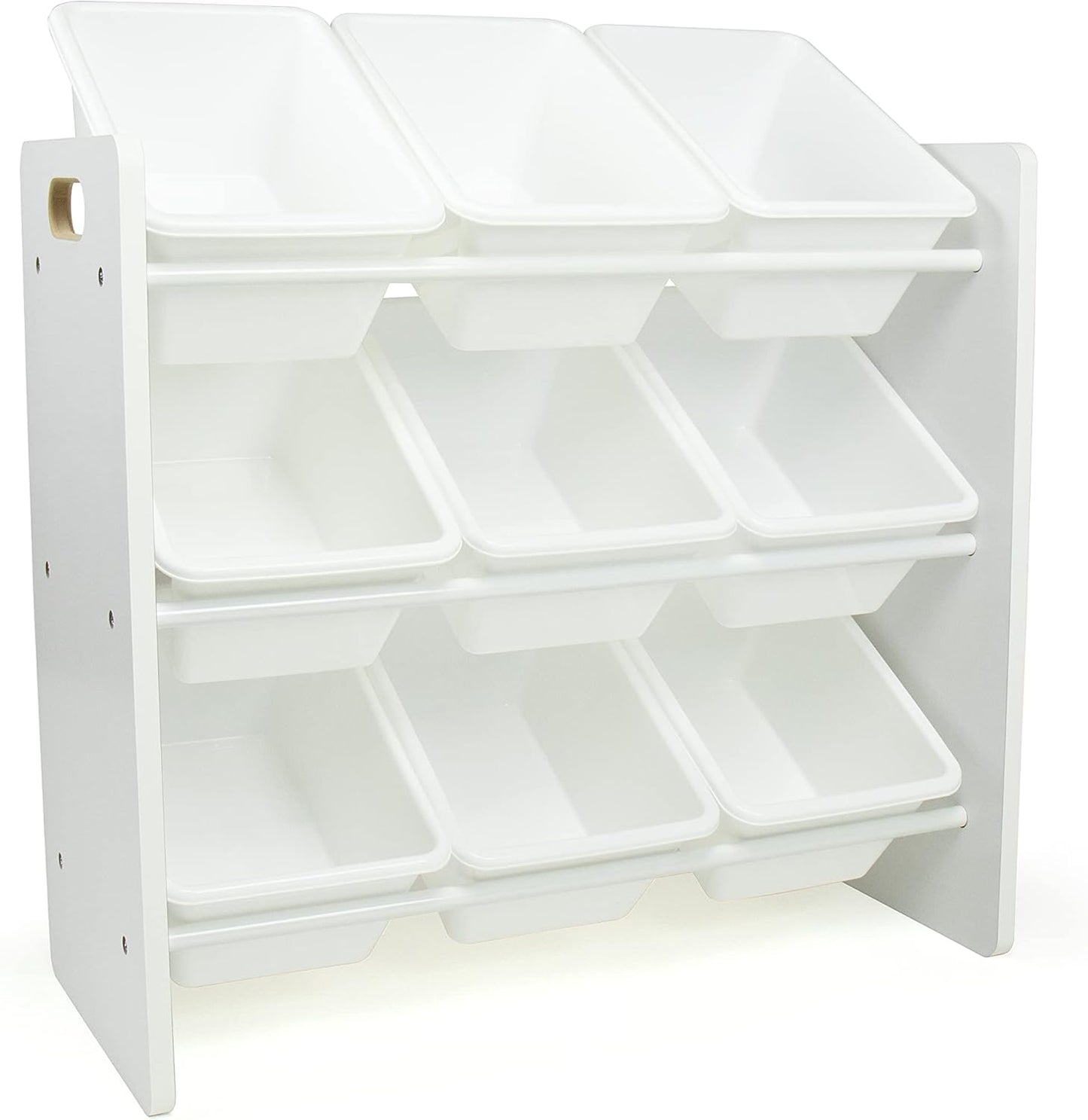 Humble Crew 9-Bin Toy Organizer – Cambridge White Plastic Bins, 3-Tier Storage Solution for Kids' Playrooms and Nurseries